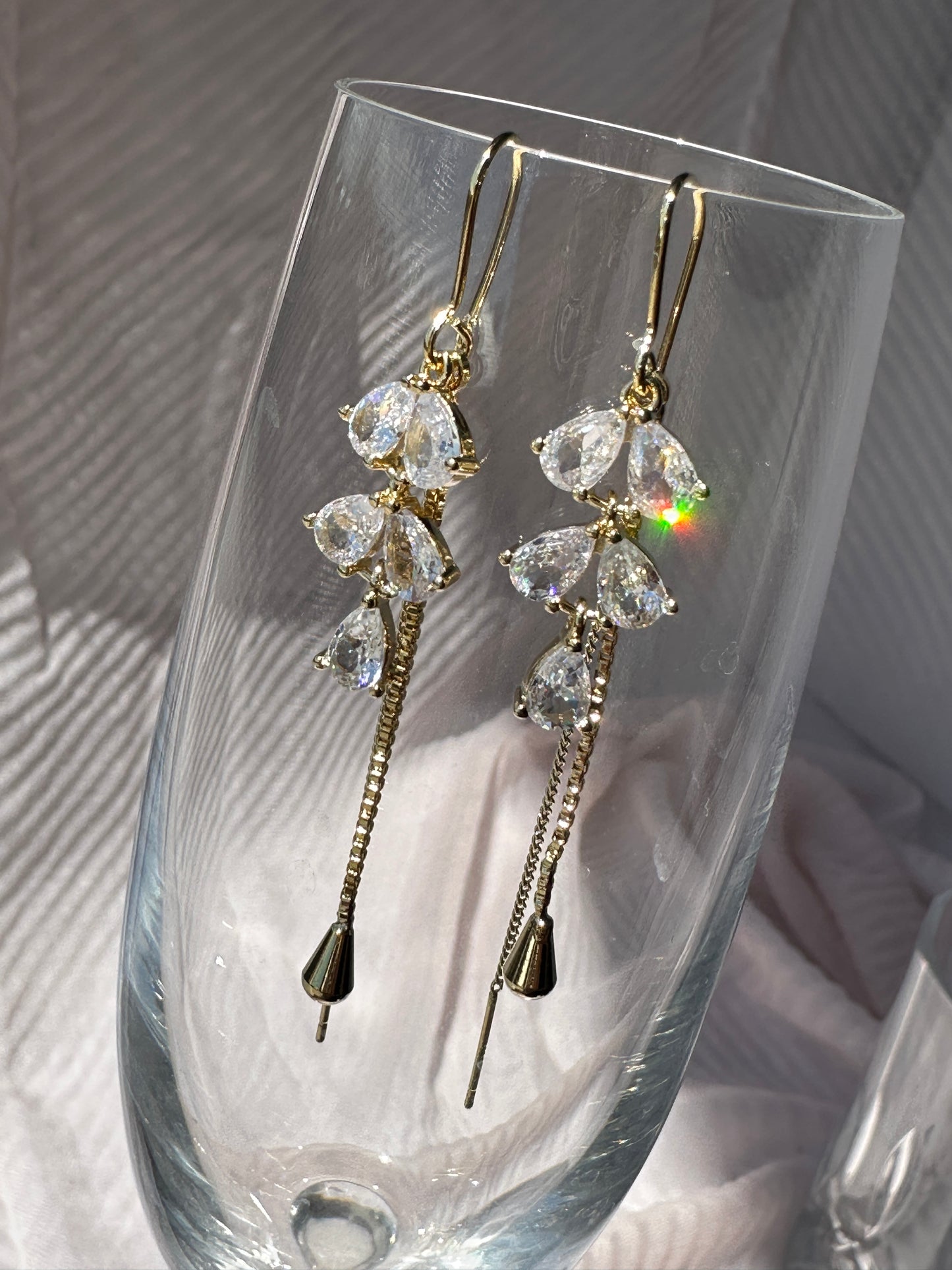 Golden Cascade Ear Threads | Dangling Teardrop Earrings