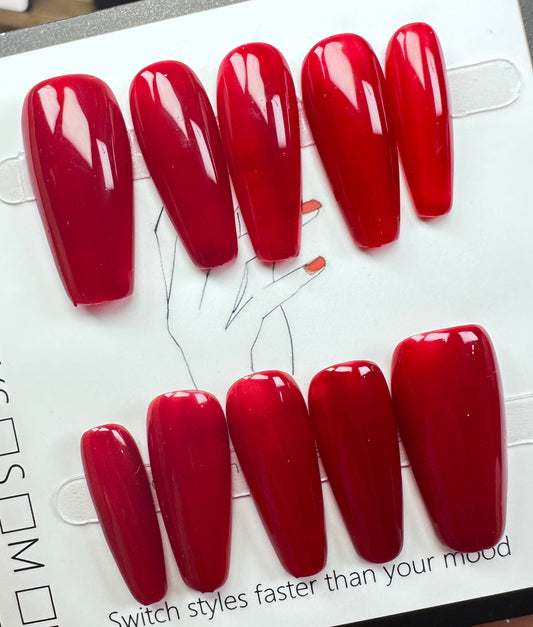 Vibrant Red Gloss  | Handmade Press on Nails Australia| Handmade Coffin Press-On Nails |Daily Nails | Handmade Press on Nails
