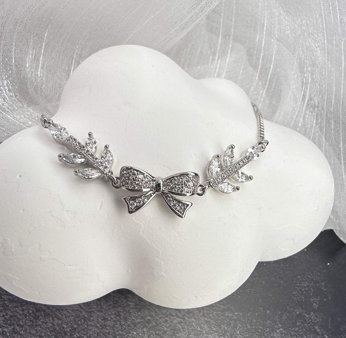 Laurel Bow: Marquise Leaf & Ribbon Adjustable Bracelet
