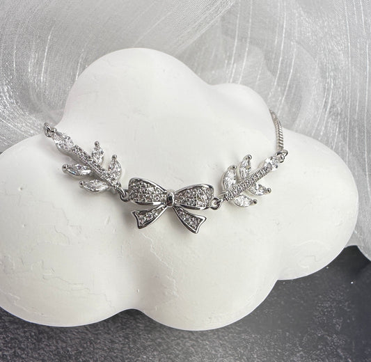 Laurel Bow: Marquise Leaf & Ribbon Adjustable Bracelet
