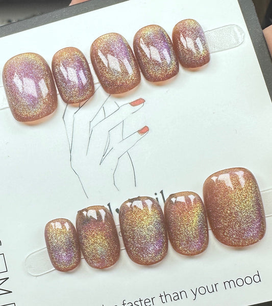 Golden Amber Aurora | Luxury Handmade Short Square Press-On Nails