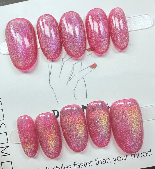 Bubblegum Aurora  | Handmade Press on Nails Australia| Luxury Handmade Short Round Press-On Nails |Daily Nails | Handmade Press on Nails