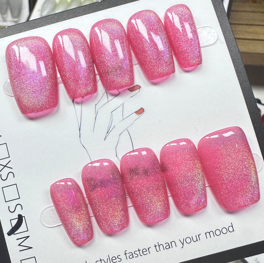Bubblegum Aurora | Luxury Handmade Medium Square Press-On Nails