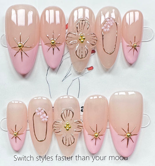 Elegant Floral French Press on Nails Australia | Medium Almond |Daily Nails | Handmade Press on Nails