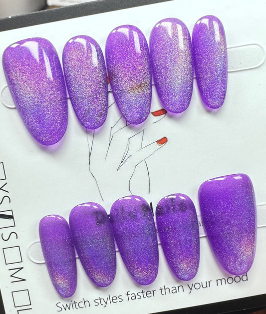 Electric Purple Cat-Eye  | Handmade Press on Nails Australia | Luxury Handmade Round Press-On Nails |Daily Nails | Handmade Press on Nails