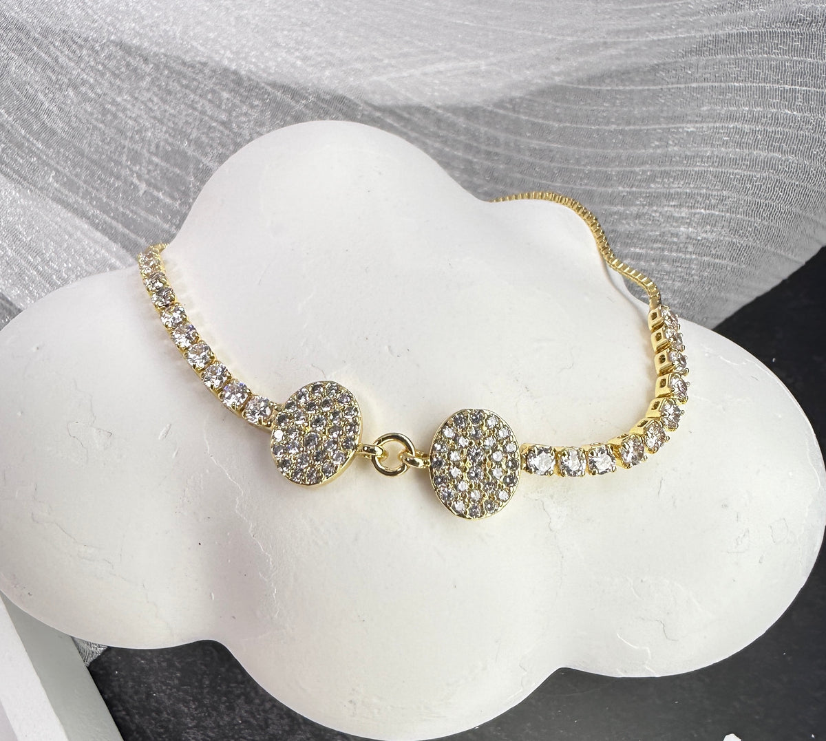 Twin Soul Pave Disc Adjustable CZ Bracelet