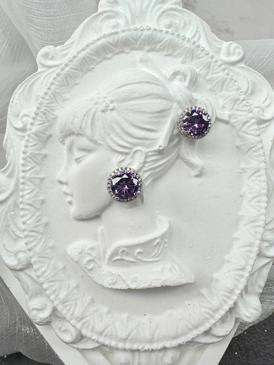 Ethereal Lavender Round-Cut Halo Stud Earrings
