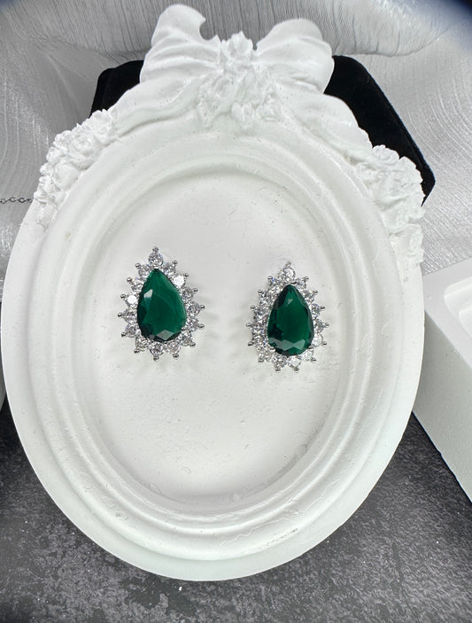 Teardrop Halo Jewelry Set - Green (Gift Box Included)| Necklace & Earrings Gift Box | DN-DS | Luxury Gift-Ready Jewelry Set