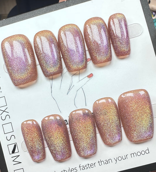 Golden Amber Aurora | Luxury Handmade Medium Square Press-On Nails