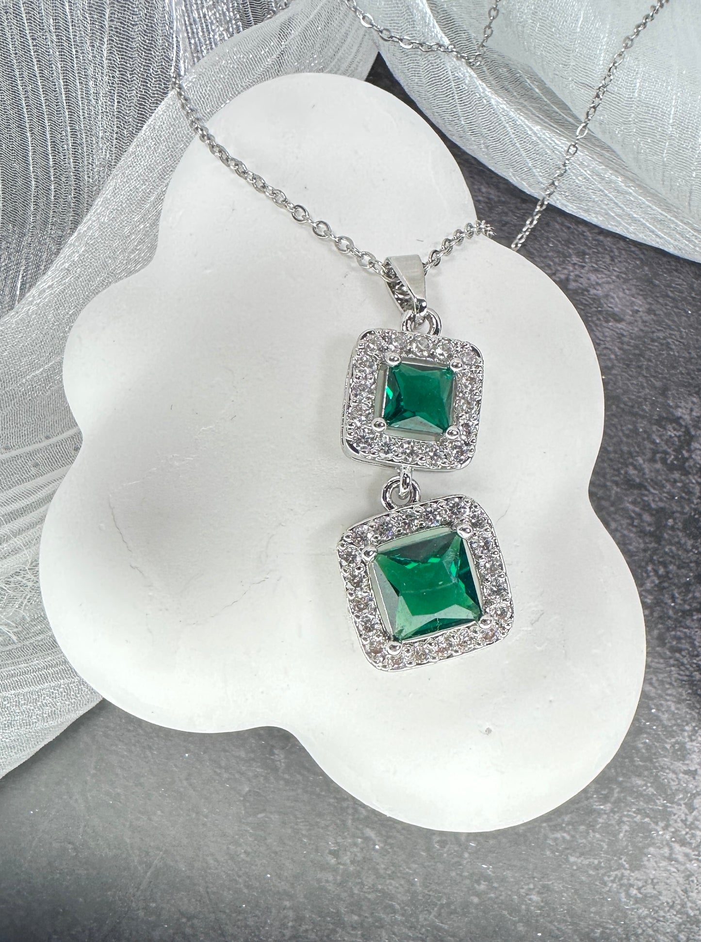Double Cushion Halo Jewelry Set (Gift Box Included)| Necklace & Earrings Gift Box | DN-DS | Luxury Gift-Ready Jewelry Set