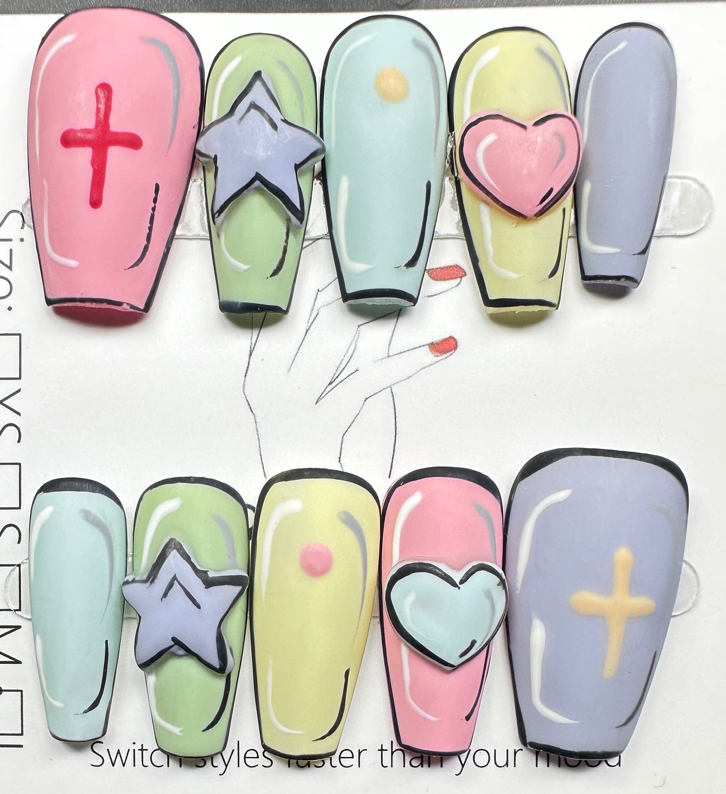 Trendy 2D Comic Book Pop Art Press on Nails Australia | Medium Coffin｜Daily Nails | Handmade Press on Nails |