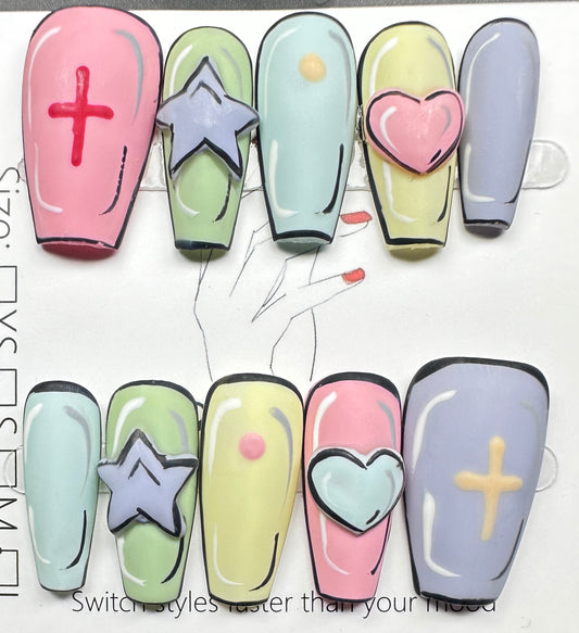 Trendy 2D Comic Book Pop Art Press on Nails Australia | Medium Coffin｜Daily Nails | Handmade Press on Nails |
