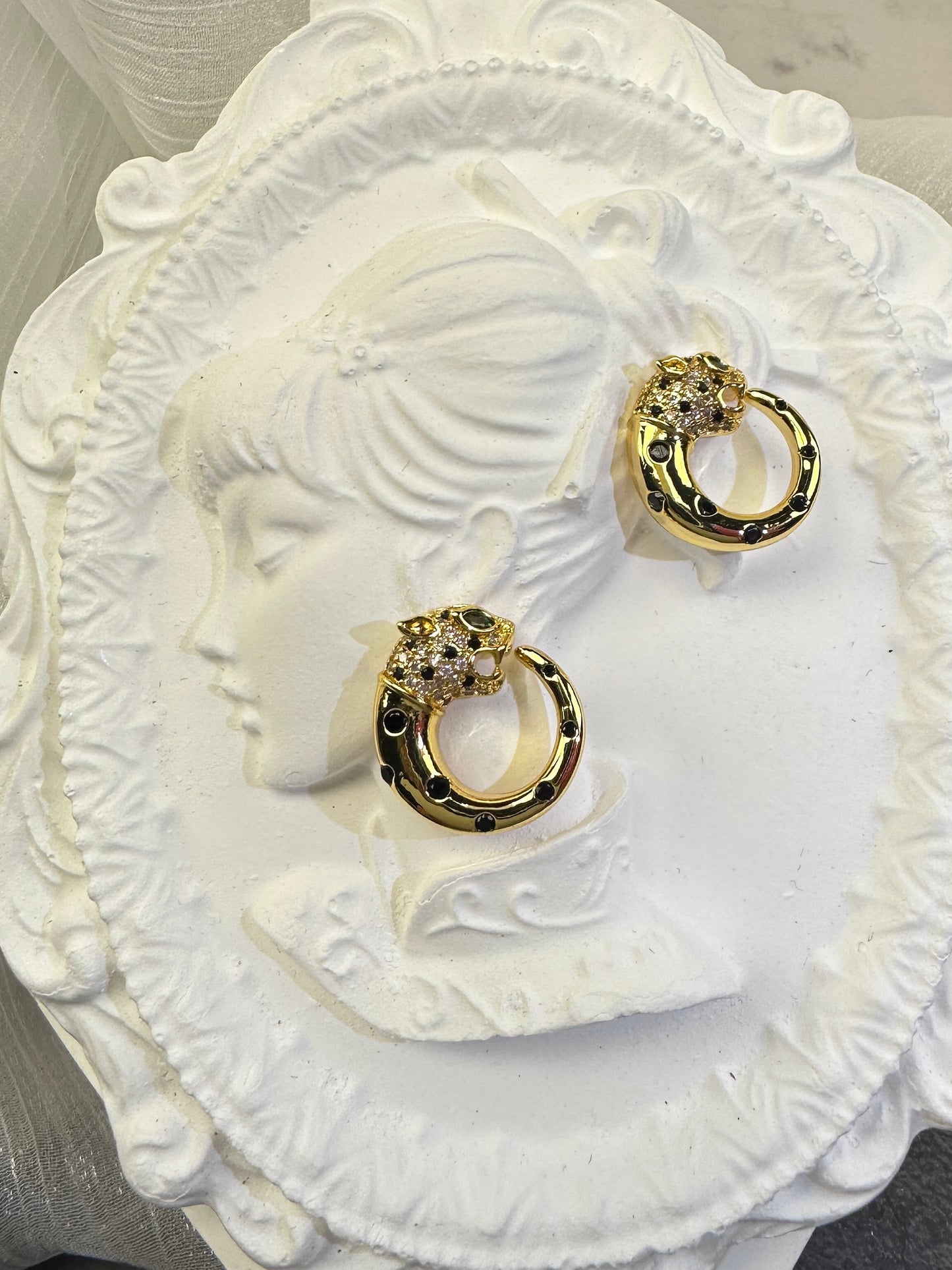 Wild Elegance Panther Head Pave Hoop Earrings