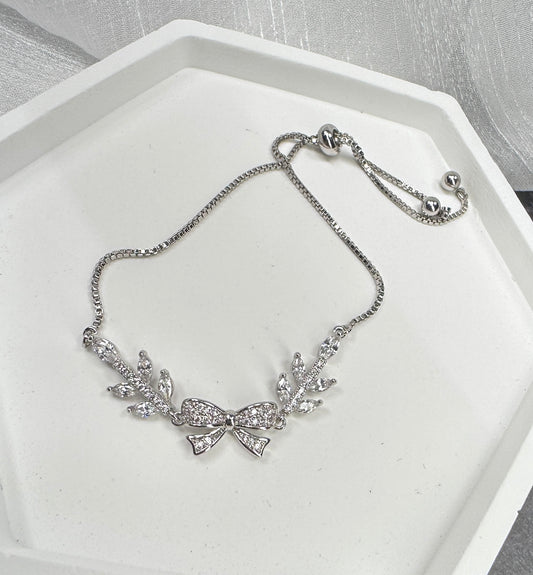 Laurel Bow: Marquise Leaf & Ribbon Adjustable Bracelet
