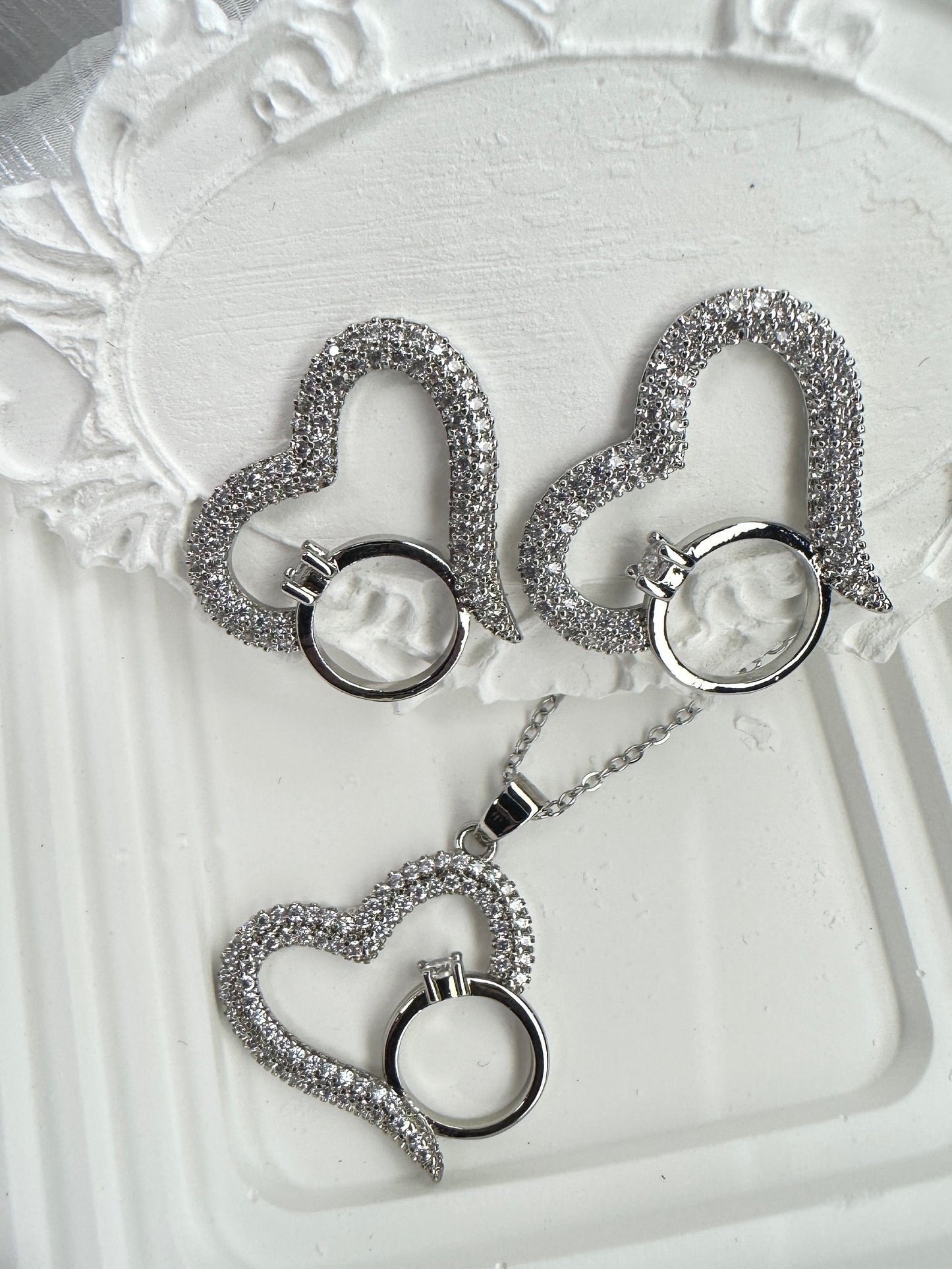 Eternal "Ring in Heart" Promise Jewelry Set (Gift Box Included)| Necklace & Earrings Gift Box | DN-DS | Luxury Gift-Ready Jewelry Set