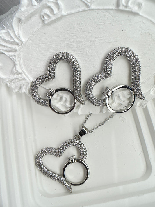 Eternal "Ring in Heart" Promise Jewelry Set (Gift Box Included)| Necklace & Earrings Gift Box | DN-DS | Luxury Gift-Ready Jewelry Set