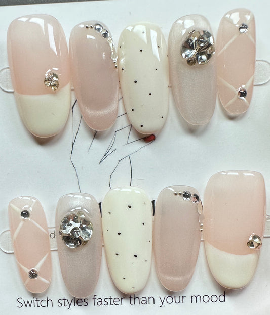 Minimalist French & Polka Dot Press on Nails Australia | Medium Oval |Daily Nails | Handmade Press on Nails