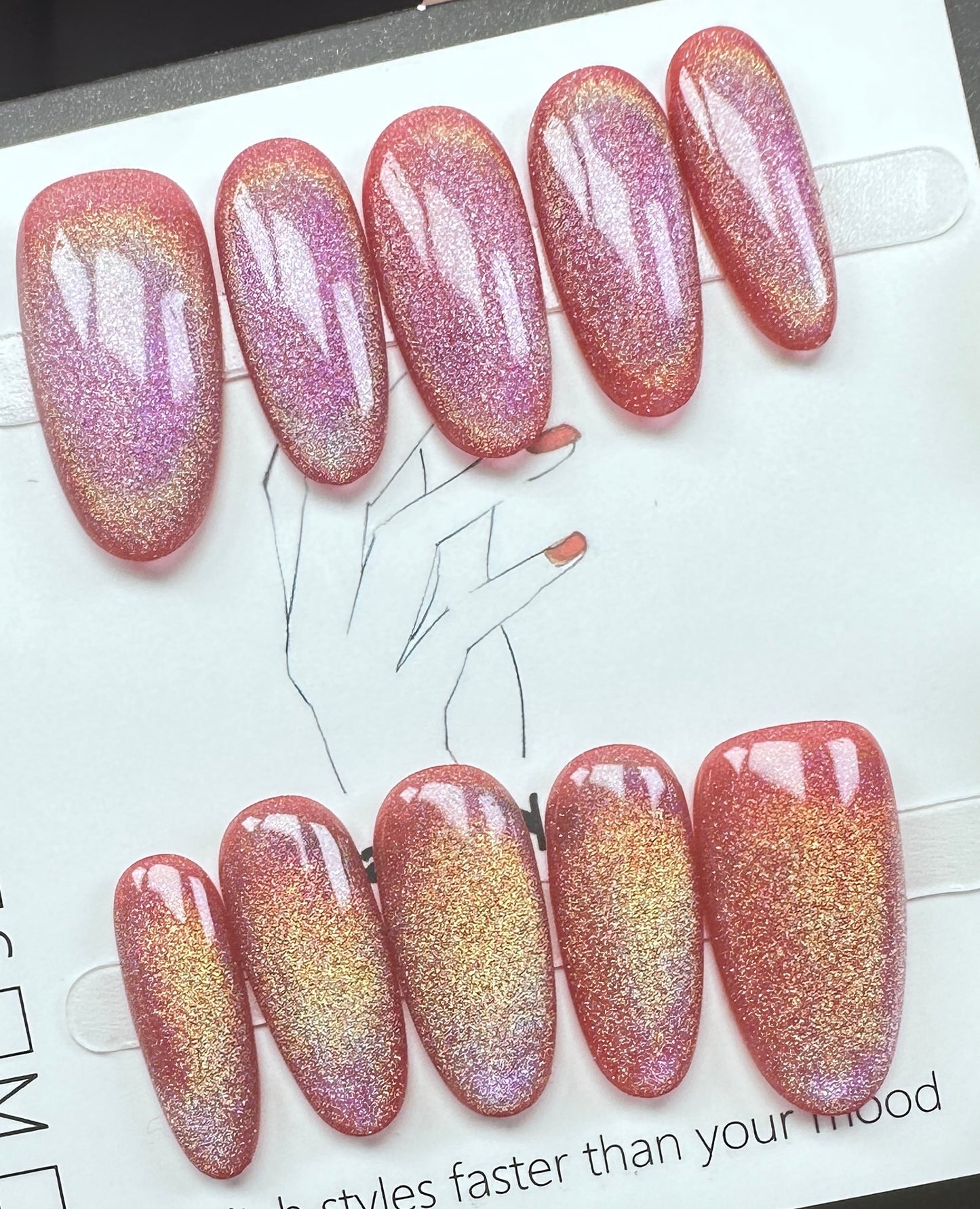 Peach Aurora Velvet  | Handmade Press on Nails Australia| Luxury Handmade Medium Round Press-On Nails |Daily Nails | Handmade Press on Nails