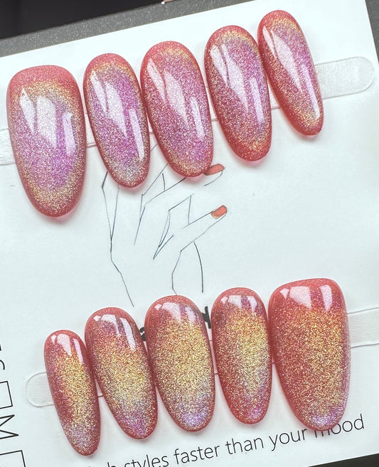 Peach Aurora Velvet  | Handmade Press on Nails Australia| Luxury Handmade Medium Round Press-On Nails |Daily Nails | Handmade Press on Nails