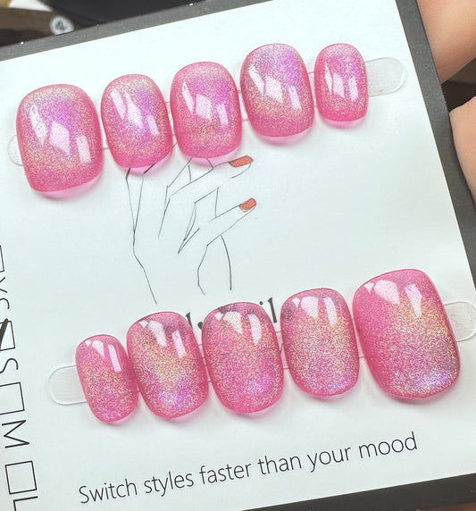 Bubblegum Aurora | Luxury Handmade Short Square Press-On Nails