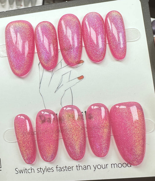 Bubblegum Aurora  | Handmade Press on Nails Australia| Luxury Handmade Medium Round Press-On Nails |Daily Nails | Handmade Press on Nails