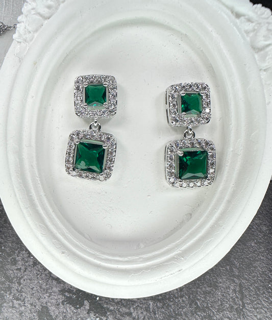 Double Cushion Halo Jewelry Set (Gift Box Included)| Necklace & Earrings Gift Box | DN-DS | Luxury Gift-Ready Jewelry Set
