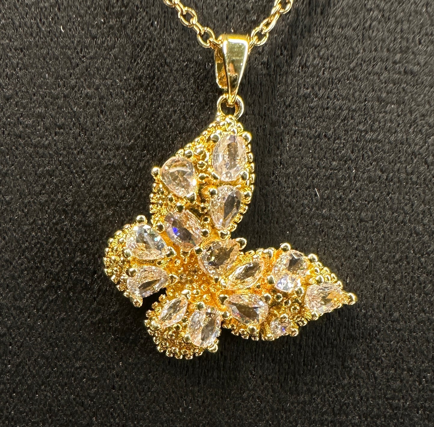 Gilded Pearlescent Aura Pendant | White & Gold Butterfly Necklace