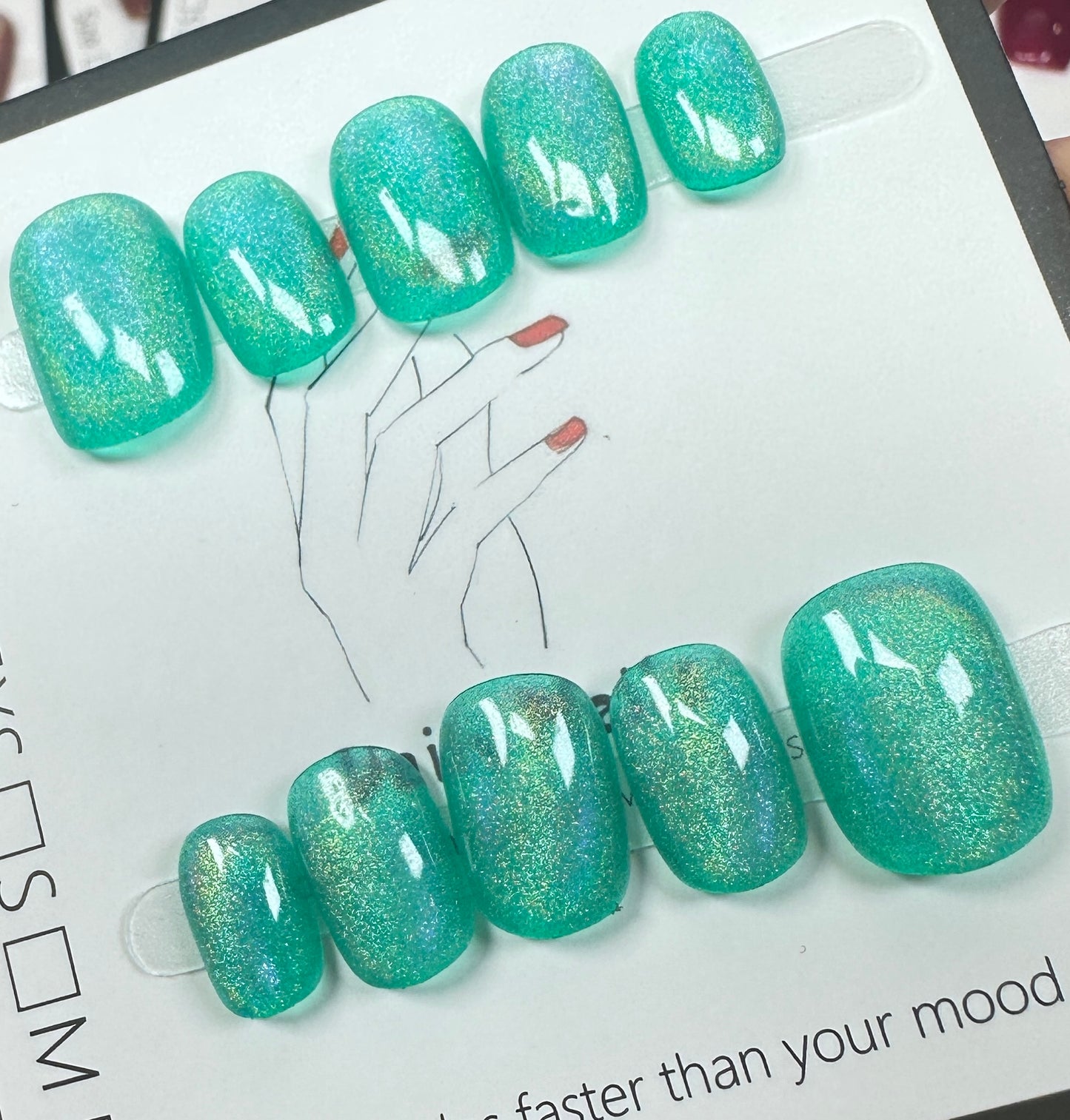 Mint Aurora Velvet  | Handmade Press on Nails Australia| Luxury Handmade Short Square Press-On Nails |Daily Nails | Handmade Press on Nails