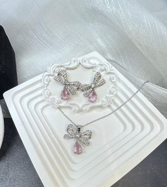 Crystalline Bow & Drop Jewelry Set (Gift Box Included)| Necklace & Earrings Gift Box | DN-DS | Luxury Gift-Ready Jewelry Set