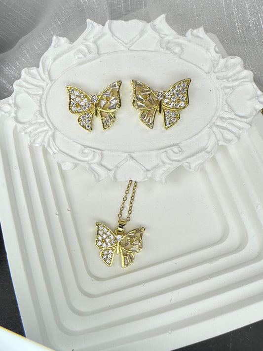Modernist Baguette Butterfly Jewelry Set (Gift Box Included)| Necklace & Earrings Gift Box | DN-DS | Luxury Gift-Ready Jewelry Set