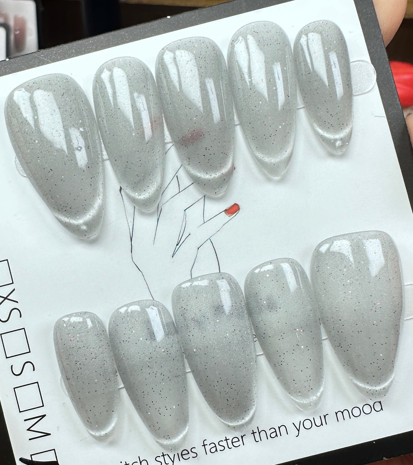 Silver Moonlight  | Handmade Press on Nails Australia| Luxury Handmade Medium Almond Press-On Nails |Daily Nails | Handmade Press on Nails