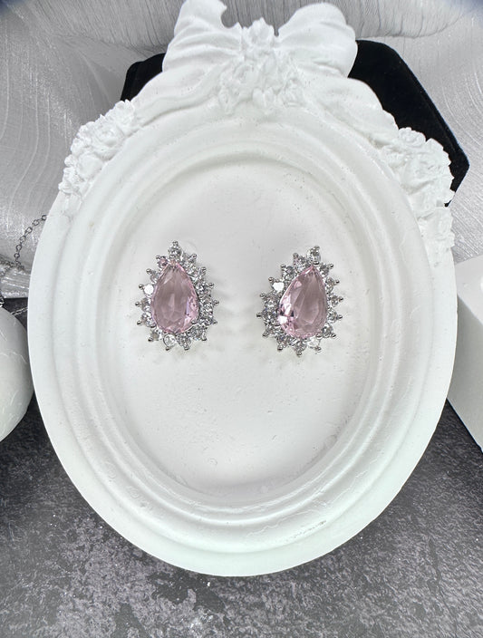 Blush Teardrop Halo Jewelry Set (Gift Box Included)| Necklace & Earrings Gift Box | DN-DS | Luxury Gift-Ready Jewelry Set