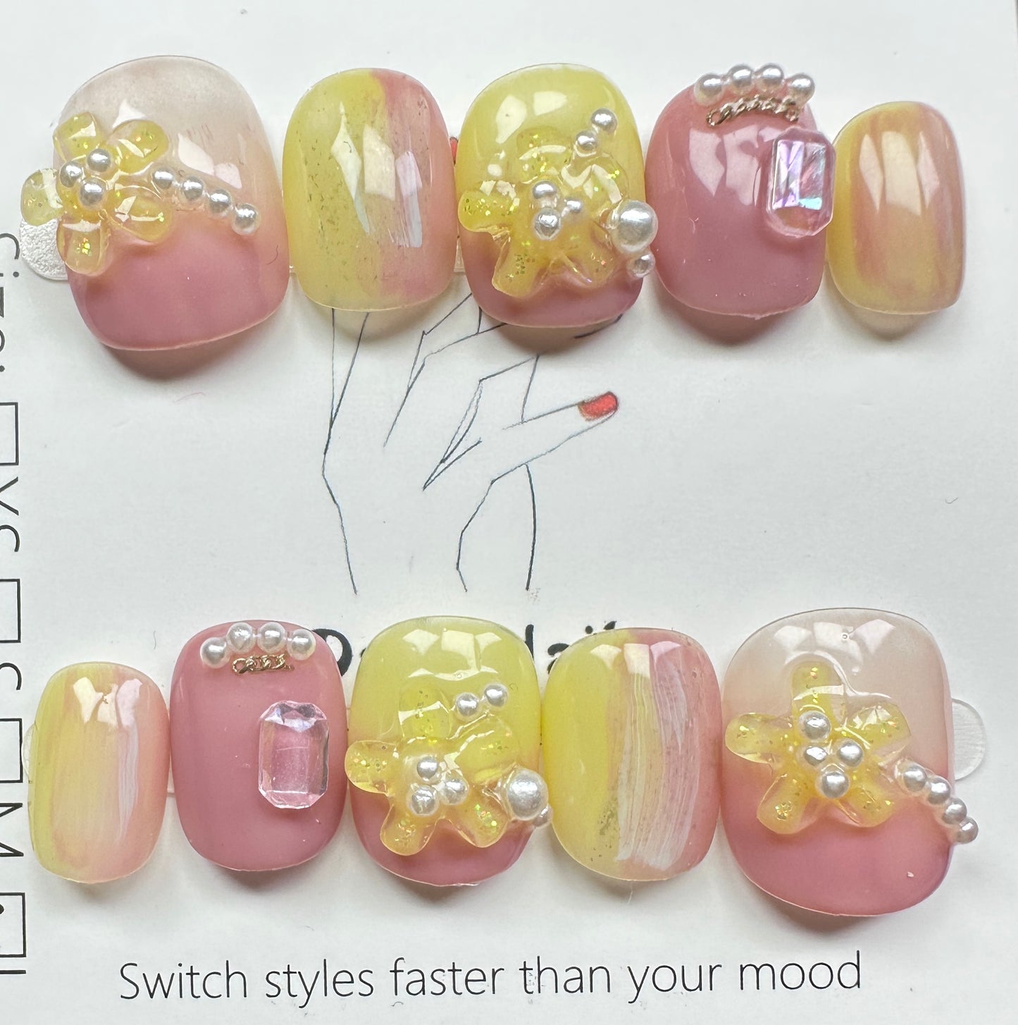 3D Jelly Floral & Pastel Ombre Press on Nails Australia | Short Square｜Daily Nails | Handmade Press on Nails |