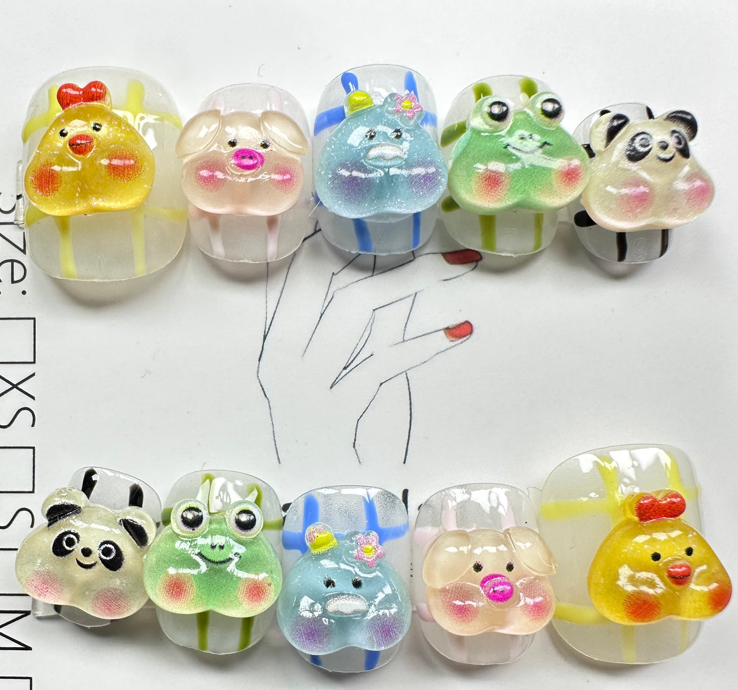Kawaii Animal Charms Press on Nails Australia | Short Square｜Daily Nails | Handmade Press on Nails |