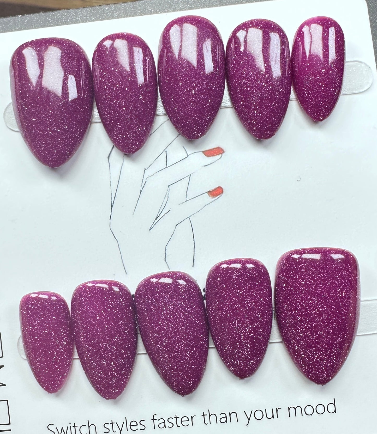 Sparkling Magenta  | Handmade Press on Nails Australia| Luxury Handmade Almond Press-On Nails |Daily Nails | Handmade Press on Nails