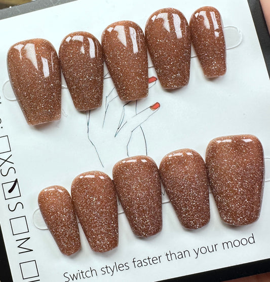 Mocha Shimmer  | Handmade Press on Nails Australia| Luxury Handmade Short Coffin Press-On Nails |Daily Nails | Handmade Press on Nails