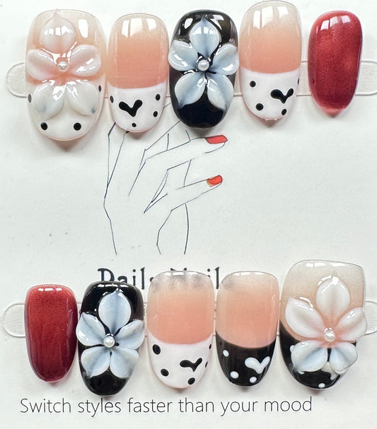 Floral & Polka Dot Press on Nails Australia | Short Oval |Daily Nails | Handmade Press on Nails