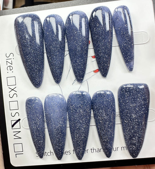 Galaxy Blue Shimmer  | Handmade Press on Nails Australia| Luxury Handmade Almond Nails |Daily Nails | Handmade Press on Nails