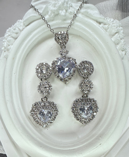 Majestic Triple-Tier Heart Jewelry Set (Gift Box Included)| Necklace & Earrings Gift Box | DN-DS | Luxury Gift-Ready Jewelry Set