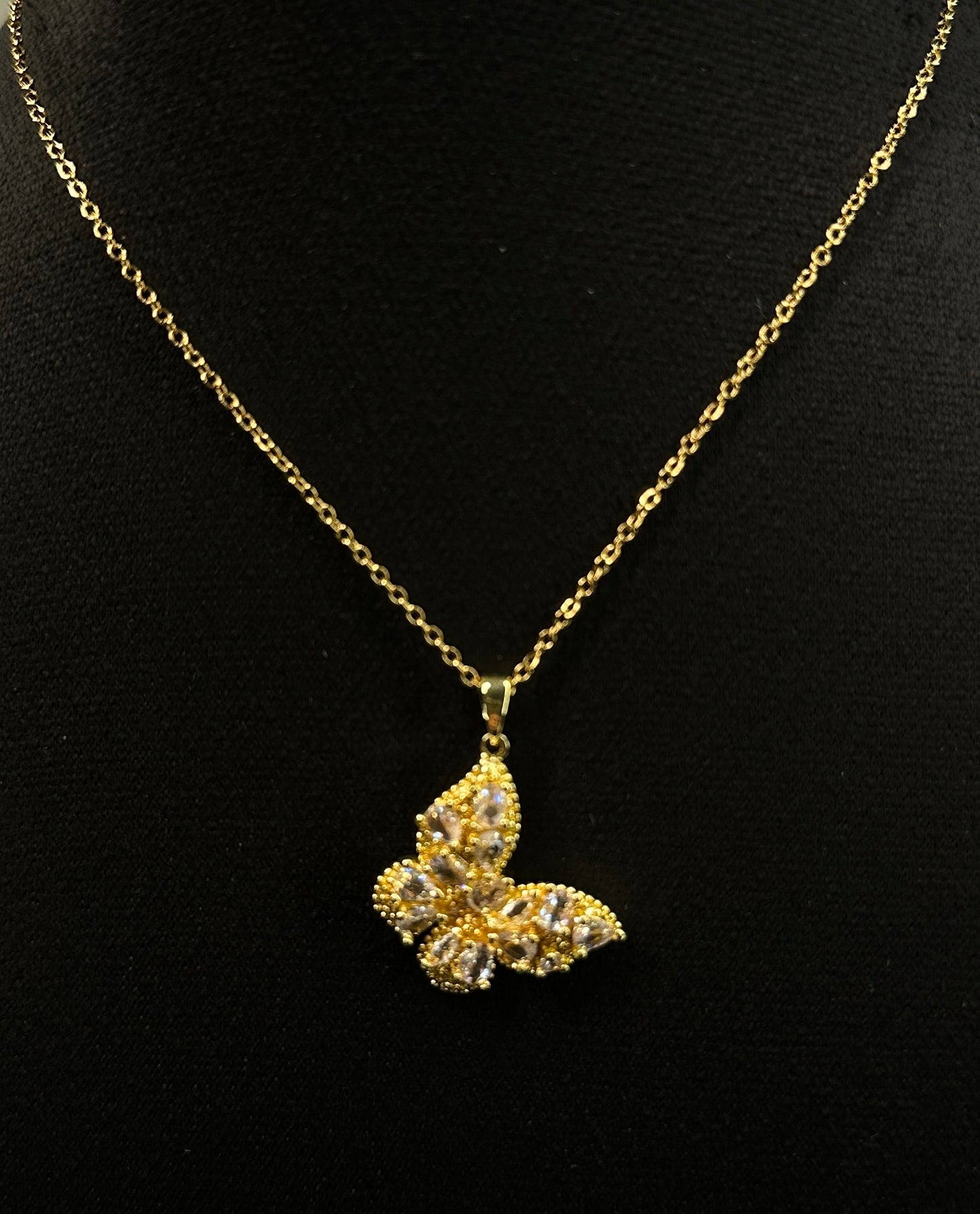 Gilded Pearlescent Aura Pendant | White & Gold Butterfly Necklace