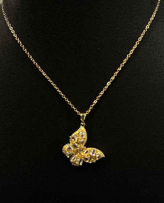 Gilded Pearlescent Aura Pendant | White & Gold Butterfly Necklace