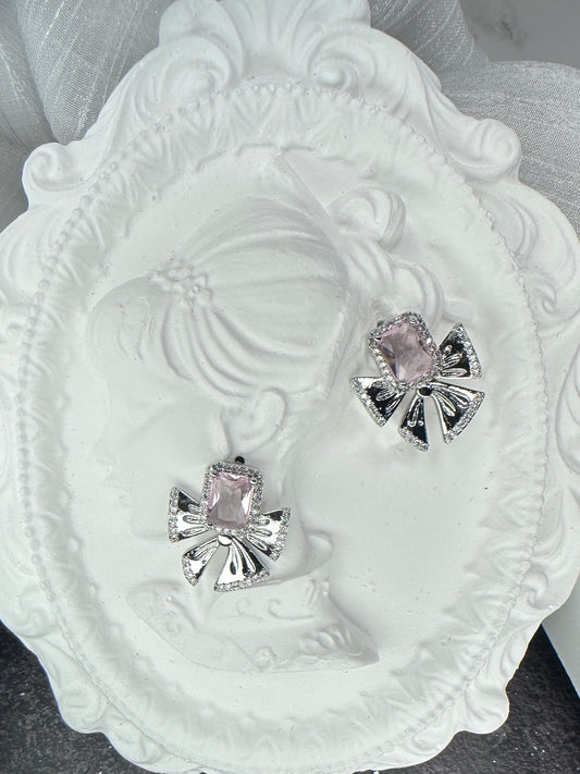 Blush Emerald-Cut Bowknot Jewelry Set (Gift Box Included)| Necklace & Earrings Gift Box | DN-DS | Luxury Gift-Ready Jewelry Set