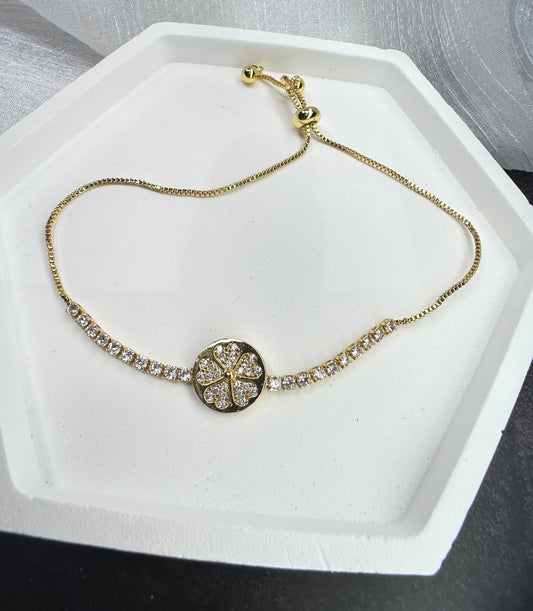 Blossom Disc: Radiant Stone Floral Adjustable Bracelet