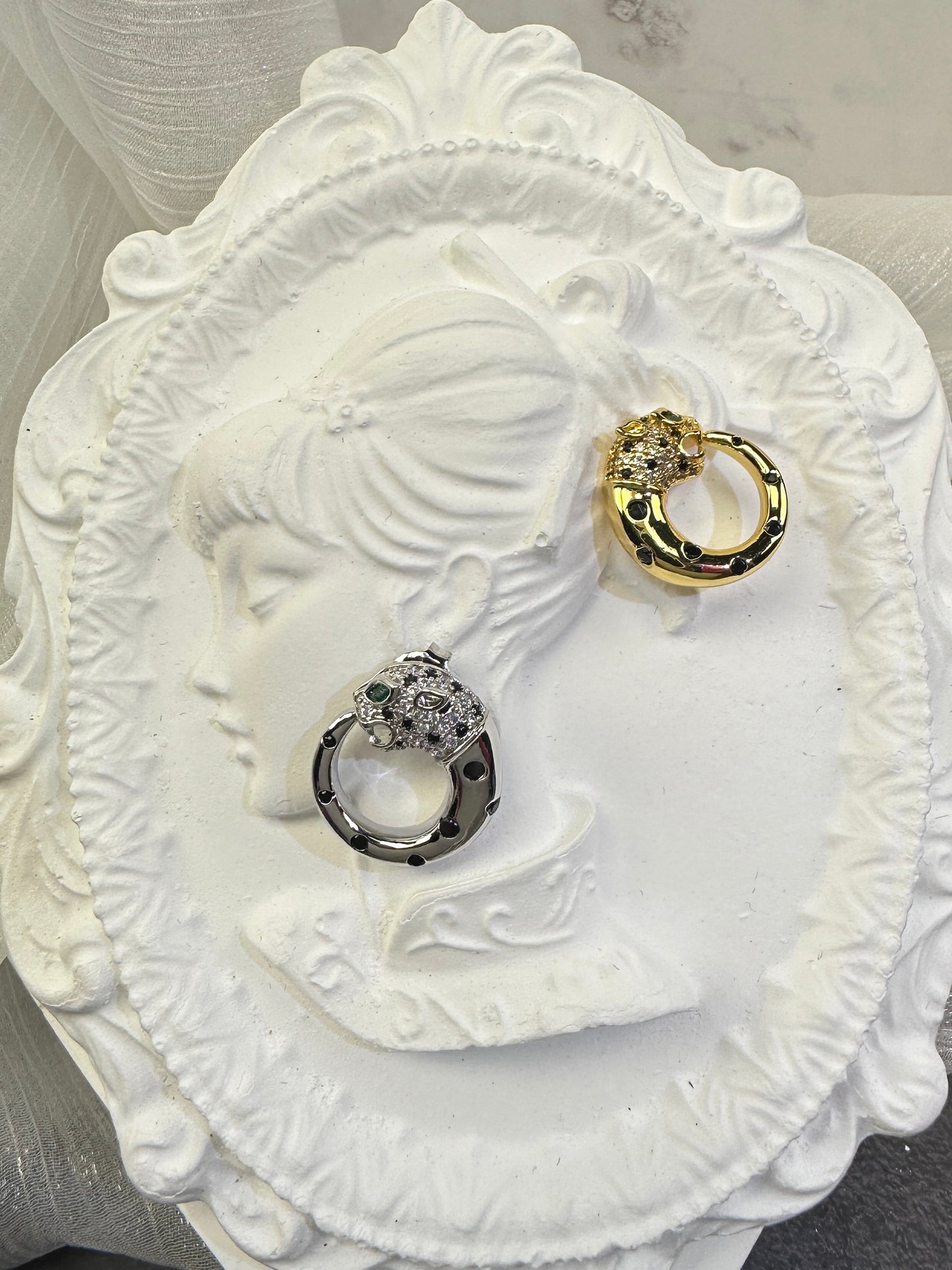 Wild Elegance Panther Head Pave Hoop Earrings