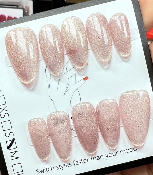 Champagne Aurora | Luxury Handmade Medium Almond Press-On Nails