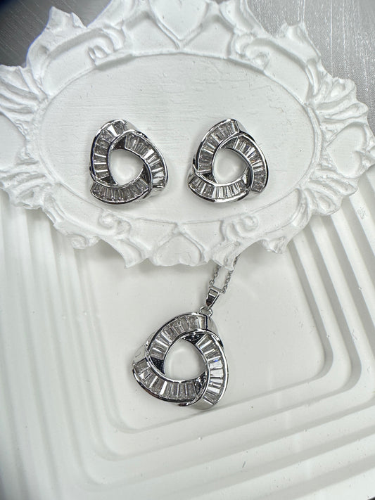 Modernist Triskelion Baguette Jewelry Set (Gift Box Included)| Necklace & Earrings Gift Box | DN-DS | Luxury Gift-Ready Jewelry Set