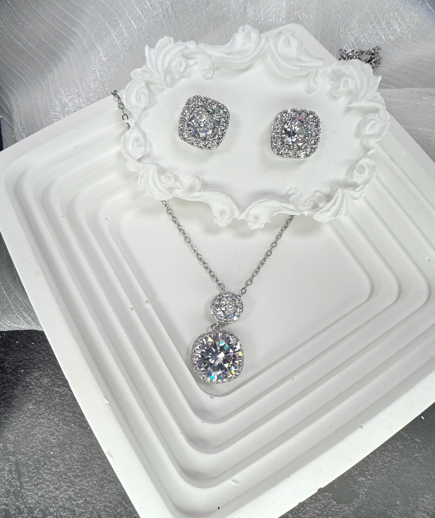 Celestial Double-Drop Jewelry Set (Gift Box Included)| Necklace & Earrings Gift Box | DN-DS | Luxury Gift-Ready Jewelry Set