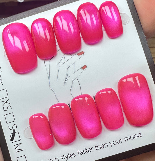 Hot Pink Velvet | Luxury Handmade Medium Square Press-On Nails