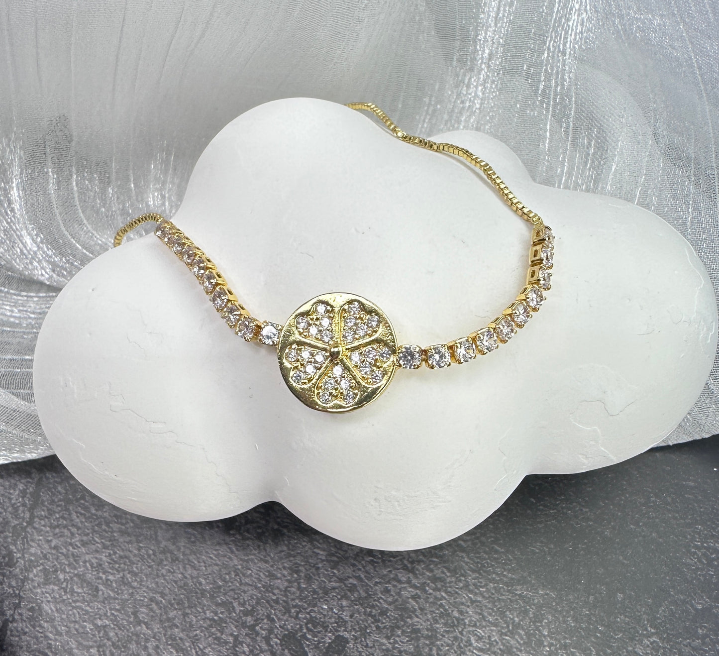Blossom Disc: Radiant Stone Floral Adjustable Bracelet