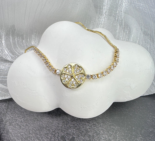Blossom Disc: Radiant Stone Floral Adjustable Bracelet